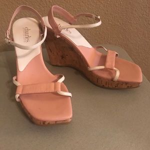 Charles David pale pink leather cork wedge